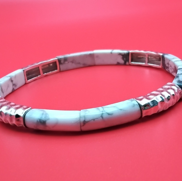Jay King Silver White Magnesite Stretch Bracelet - Picture 3 of 5